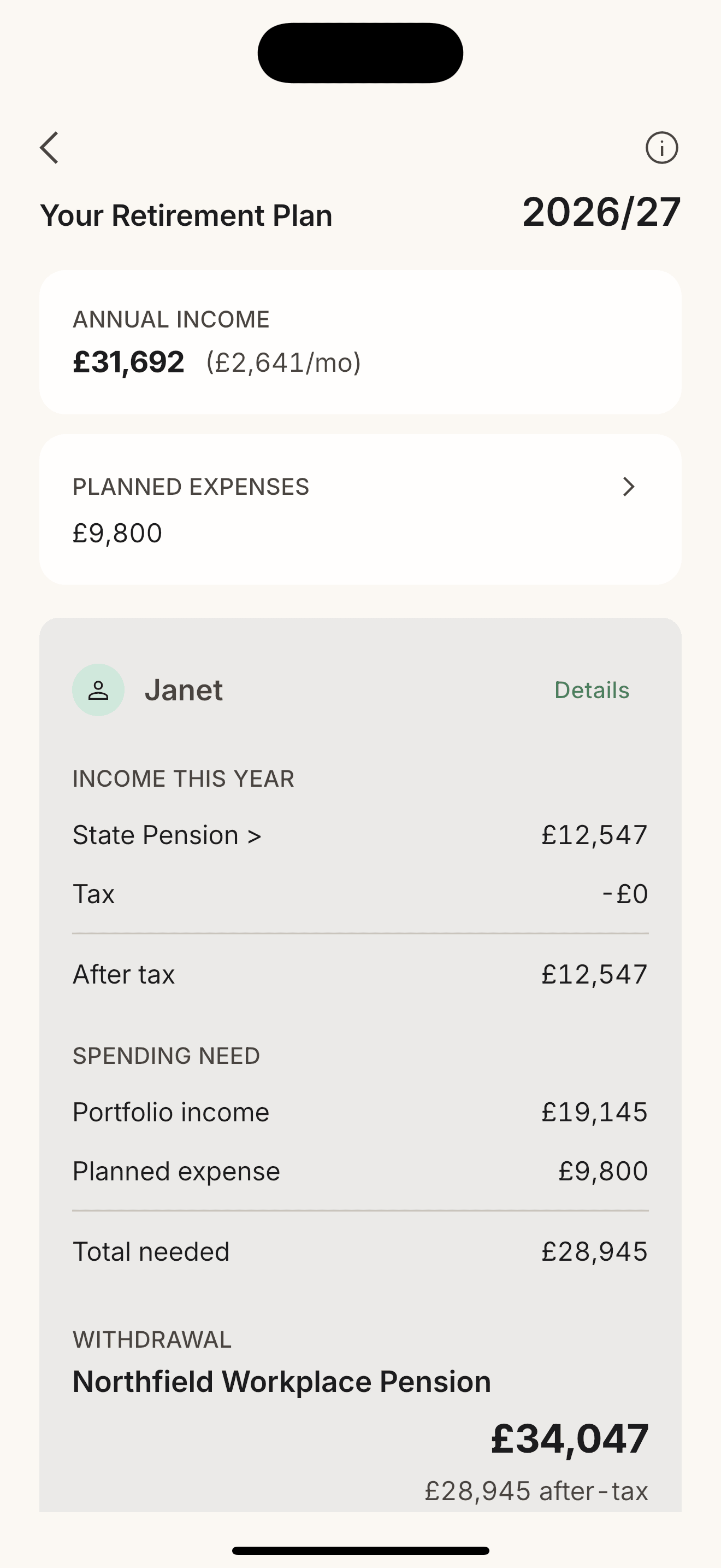 Drawdown calculator screen in Retirement Runner